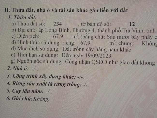 Bán đất mặt tiền đường chợ phường 1