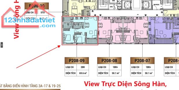 Góc 2 phòng ngủ, diện tích 69,6m2, tầng 17 view trực diện Sông Hàn, toà P2 Sun Cosmo ĐN - 4
