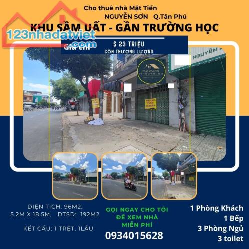 Cho thuê nhà mặt tiền Nguyễn Sơn 96m2, 1 Lầu, 23 triệu - gần trường học