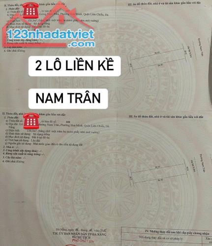 BÁN ĐẤT 2 LÔ LIỀN KỀ ĐƯỜNG NAM TRÂN- HOÀ MINH-LIÊN CHIỂU