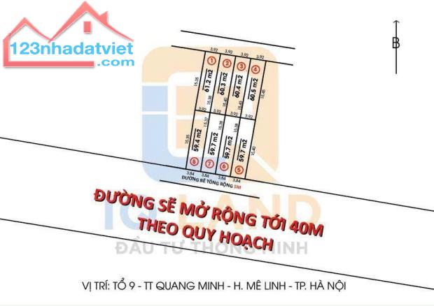 Bán 60m2 đường vành đai 4 tại tổ 9 - Quang Minh, đường quy hoạch 40m. Lh 0981568317 - 3