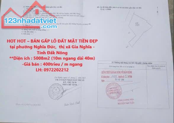 HOT HOT – BÁN GẤP LÔ ĐẤT MẶT TIỀN ĐẸP  tại phường Nghĩa Đức,  thị xã Gia Nghĩa - Tỉnh Đắk