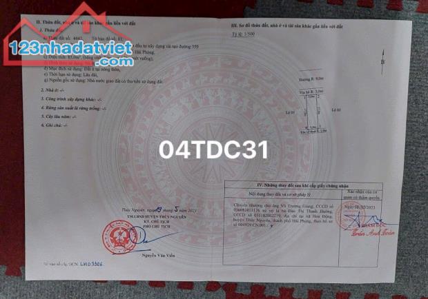 Bán lô 4Tđc 31 view Trường Học TDC Hoa Động-TN-HP  -Diện tích: 85m mặt tiền 5m - Hướng: Bắ