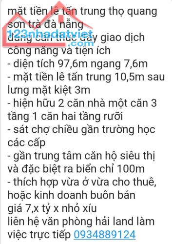 Bán nhanh 2 căn nhà vị trí cực đẹp tại Sơn Trà – 97,6m2 - SHR – chỉ 7,x tỷ. Lh:0934889124