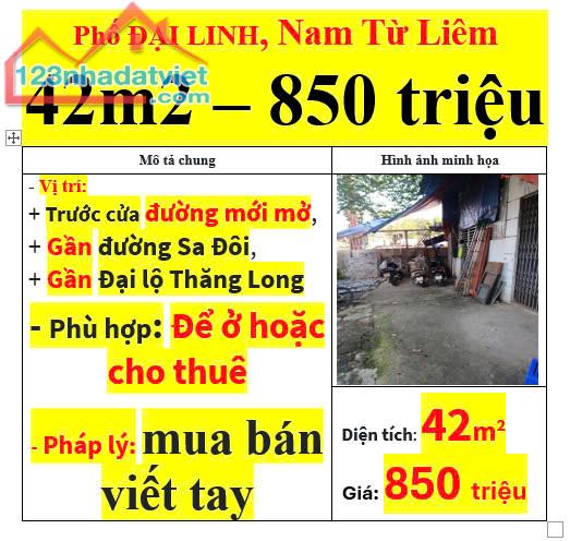 Phố ĐẠI LINH, Nam Từ Liêm 42m2 – 850 triệu - 2