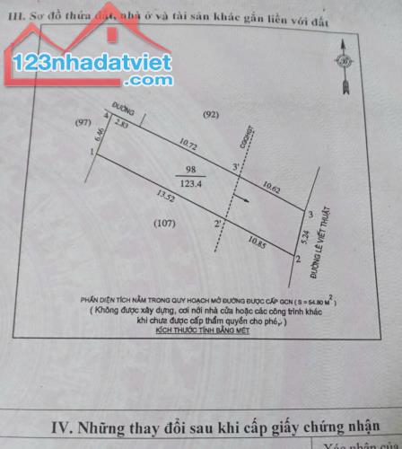 Bán ô đất kinh doanh mặt đường Lê Viết Thuật, tp Vinh  - Diện tích 123,4m2 - Đất rộng 5,24