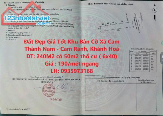 Đất Đẹp Giá Tốt Khu Bàn Cờ Xã Cam Thành Nam - Cam Ranh, Khánh Hoà