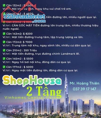 Giá thuê Vinhomes Central Park T10.2024: Căn hộ, Shophouse, Biệt thự Full NT: từ 16 - 4