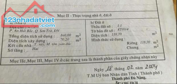 Bán nhà 2 tầng 2 mặt tiền Đường Phan Bôi, An Hải Bắc,  Sơn Trà,   Đà Nẵng. - 1