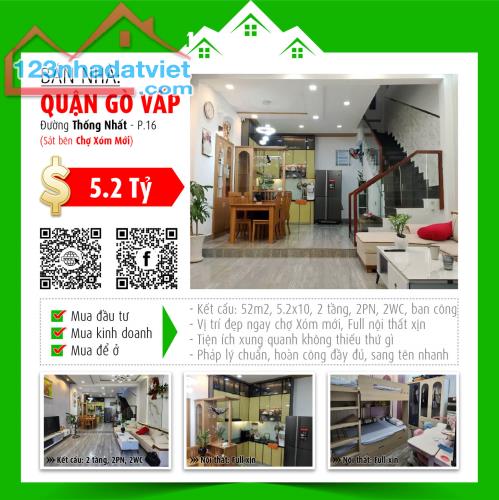 ✅  Cần bán gấp nhà mặt tiền 5.2m, full nội thất, giá cực yêu 5.2 tỷ