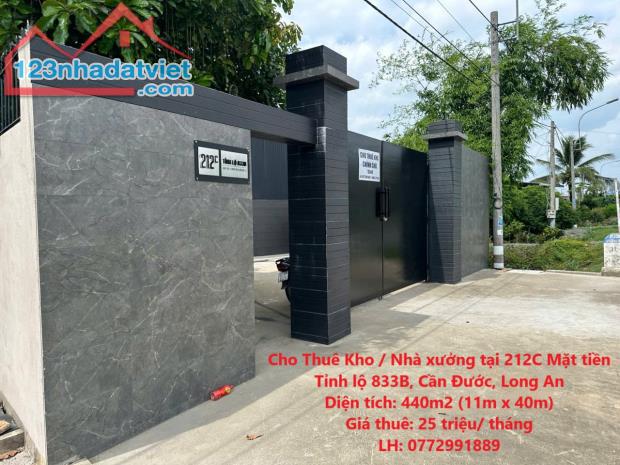 Cho Thuê Kho / Nhà xưởng tại 212C Mặt tiền Tỉnh lộ 833B, Cần Đước, Long An