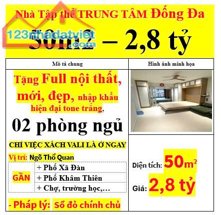 Nhà Tập thể TRUNG TÂM Đống Đa 50m2 – 2,8 tỷ - TẶNG FULL NỘI THẤT