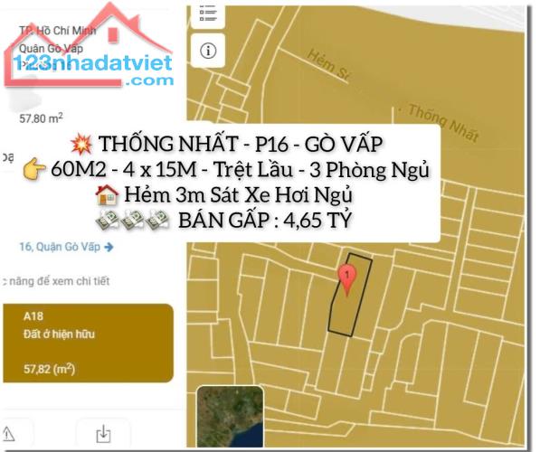 💥THỐNG NHẤT - P16 - TRUNG TÂM GÒ VẤP - 60M2 ĐẤT x 2 TẦNG - CHỈ 4,65 TỶ - SỔ ĐẸP KO QH