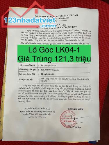 BÁN ĐẤT TRÚNG ĐẤU GIÁ , TIỀN YÊN  HOÀI ĐỨC HN, 1 LÔ GÓC ĐẸP - 2