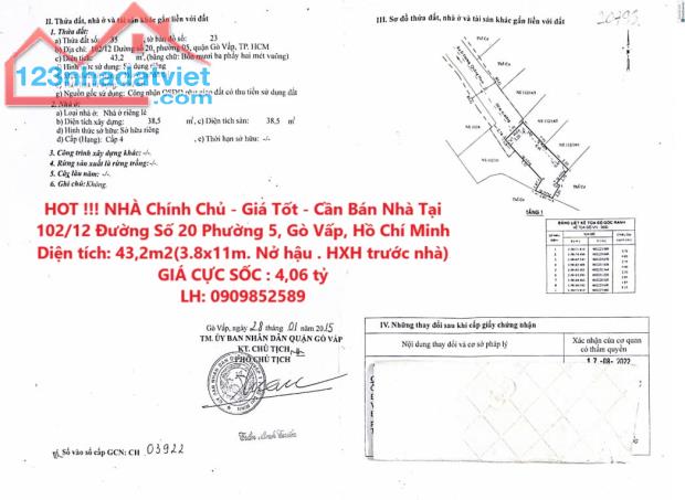 HOT !!! NHÀ Chính Chủ - Giá Tốt - Cần Bán Nhà Tại Phường 5, Gò Vấp, Hồ Chí Minh