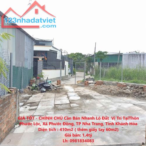 GIÁ TỐT - CHÍNH CHỦ Cần Bán Nhanh Lô Đất  Vị Trí Tại TP Nha Trang, Tỉnh Khánh Hòa