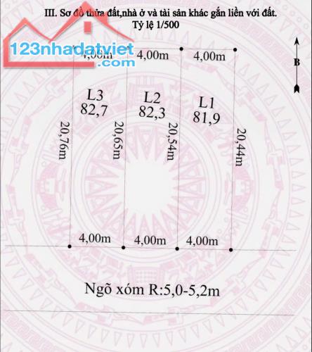 3 lô FO tại thôn 1, xã Thiên Hương. Lô đất cách mặt đường 203 50m - Diện tích: 82m