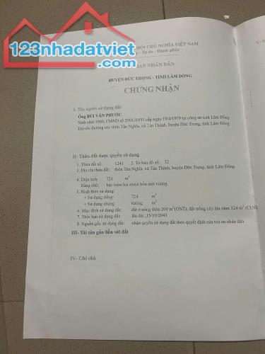 CHÍNH CHỦ Cần Bán Nhanh Đất Mặt Tiền Đường Nhựa Tân Thành, Đức Trọng, Lâm Đồng - 1