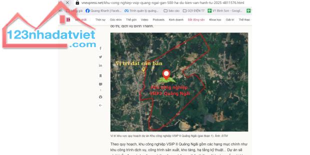 Đất Bình Hiệp, 102 m2, giá 545tr, cách VSIP 2 Quảng Ngãi chỉ 100m