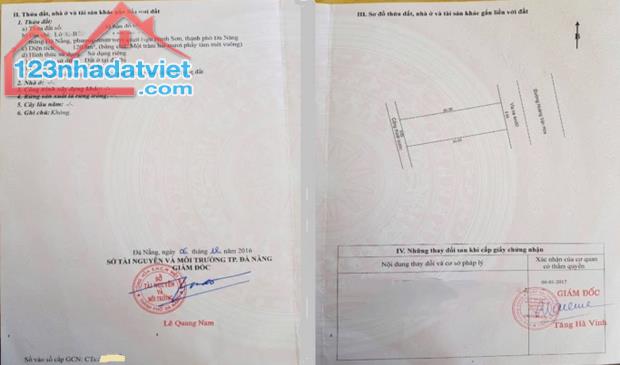 ĐÀ NẴNG: LÔ ĐẤT DT: 121m2 (6 x20,1) ĐƯỜNG 7,5m NGAY BÙI TÁ HÁN, KHU NAM VIỆT Á GIÁ SỤP HẦM