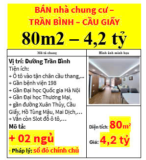 BÁN nhà chung cư –  TRẦN BÌNH – CẦU GIẤY 80m2 – 4,2 tỷ