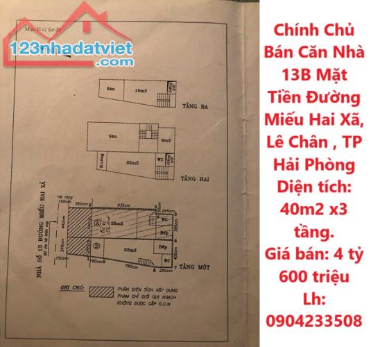 Chính Chủ Bán Căn Nhà 13B Mặt Tiền Đường Miếu Hai Xã, Lê Chân , TP Hải Phòng