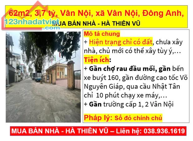 62m2, 3,7 tỷ, Vân Nội, xã Vân Nội, Đông Anh,  MUA BÁN NHÀ - HÀ THIÊN VŨ - 1