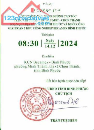 CẦN BÁN GẤP ĐẤT TÂN LONG - PHÚ GIÁO NGAY TUYẾN CAO TỐC HCM - TDM- CHƠN THÀNH - 850 TRIỆU - 3