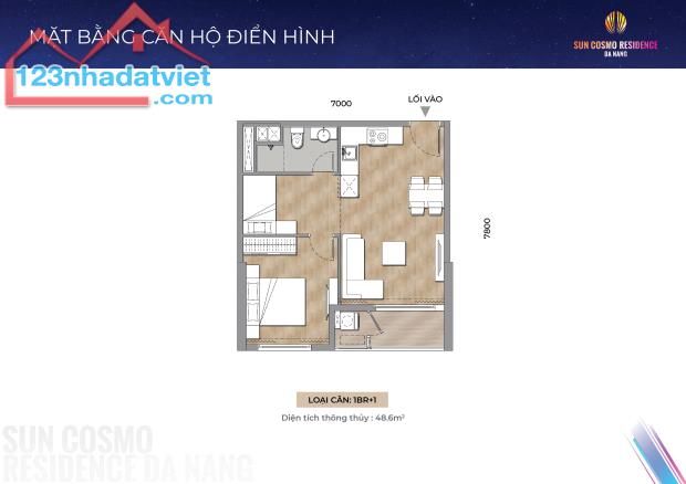 Căn hộ 1PN+1 DT: 48.6M2 ngay cầu Trần Thị Lý Đà Nẵng