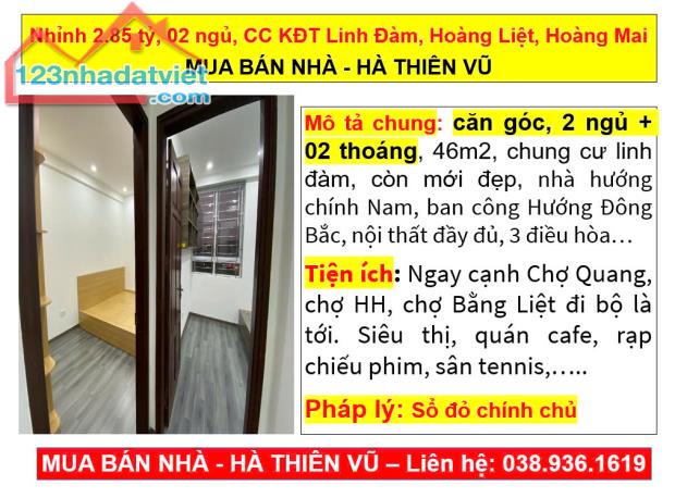 Nhỉnh 2.85 tỷ, 02 ngủ, CC KĐT Linh Đàm, Hoàng Liệt, Hoàng Mai MUA BÁN NHÀ - HÀ THIÊN VŨ - 4