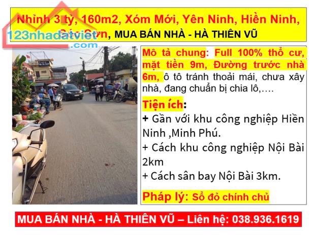 Nhỉnh 3 tỷ, 160m2, Xóm Mới, Yên Ninh, Hiền Ninh, Sóc Sơn, MUA BÁN NHÀ - HÀ THIÊN VŨ