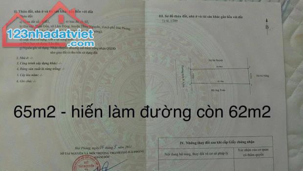 ❎Siêu phẩm lô đất trục thôn Đền - Lâm Động  🛑DT : 65m2 - hiến làm đường còn 62m2  🛑Ngang - 2