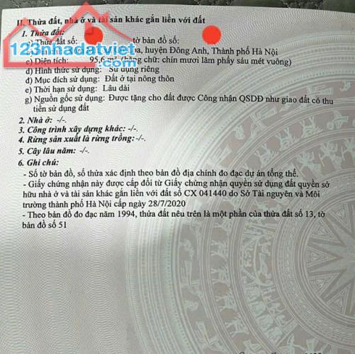 Bán đất tại Xóm Mít-Cổ Loa giá uy tín 96m đường thông gần 5m có sẵn nhà