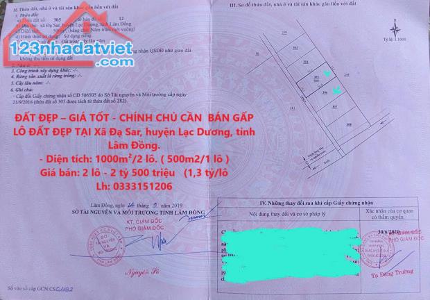 ĐẤT ĐẸP – GIÁ TỐT - CHÍNH CHỦ CẦN  BÁN GẤP LÔ ĐẤT ĐẸP TẠI Xã Đạ Sar, huyện Lạc Dương,