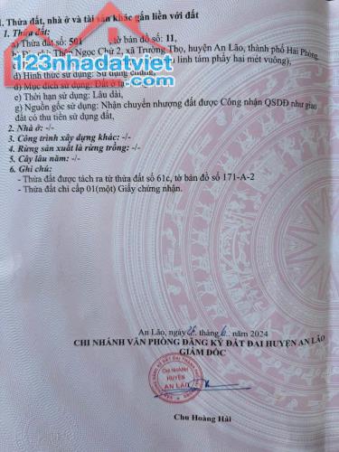 CHÍNH CHỦ CẦN BÁN LÔ ĐẤT  Vị Trí Đắc Địa Tại  xã Trường Thọ, huyện An Lão, TP Hải Phòng-