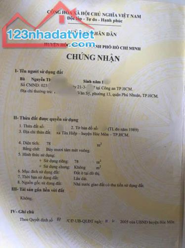 NGỘP !bán nhanh Căn nhà Ở HUỲNH Thị MÀI Tân Hiệp HM78m2 SỔ RIÊNG 870triệu Bao Phí - 1