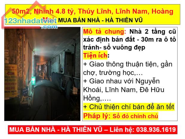 50m2, Nhỉnh 4.8 tỷ, Thúy Lĩnh, Lĩnh Nam, Hoàng Mai, MUA BÁN NHÀ - HÀ THIÊN VŨ - 1