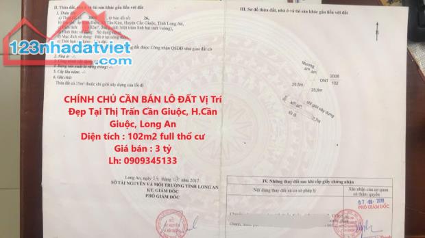 CHÍNH CHỦ CẦN BÁN LÔ ĐẤT Vị Trí Đẹp Tại Thị Trấn Cần Giuộc, H.Cần Giuộc, Long An