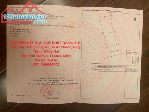 ĐẤT NỀN BIỆT THỰ - DUY NHẤT Tại Khu Biệt Thự Tập Thể Bộ Công An, Xã An Phước, Long Thành,