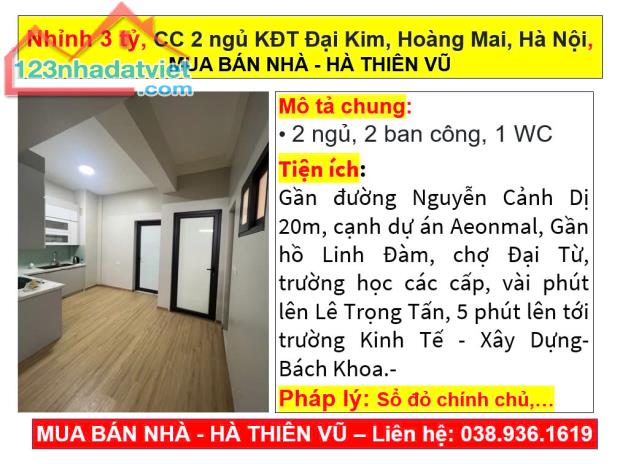 Nhỉnh 3 tỷ, CC 2 ngủ KĐT Đại Kim, Hoàng Mai, Hà Nội, MUA BÁN NHÀ - HÀ THIÊN VŨ - 5