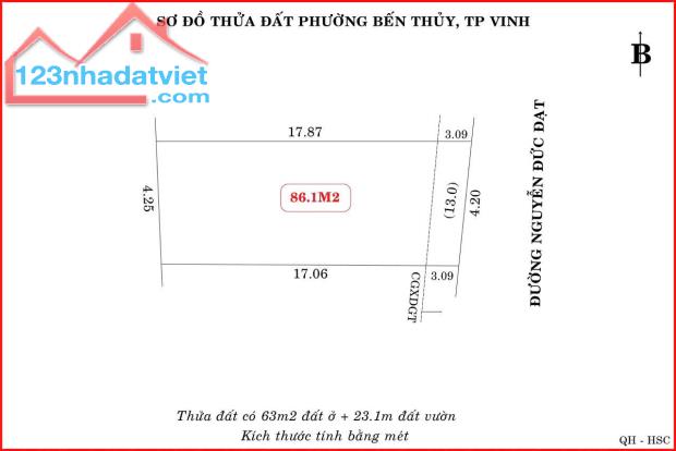 ☄️💥☄️Đất mặt đường Nguyễn Đức Đạt, phường Bến Thuỷ, TP Vinh 86,1m2 Đông đường 8m