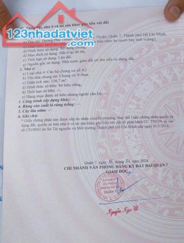 Bán căn hộ Vstar Dt: 116m, 3pn, 2wc P.Phú Thuận, Quận 7 giá tốt chỉ 4.43 tỷ