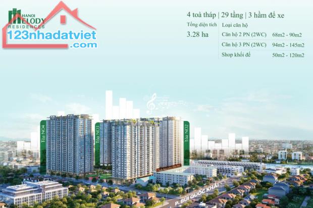 Siêu đẹp căn hộ 2PN tại Hanoi Melody Residences giá từ 4,5 tỷ, ban công Đông Nam (HTLS