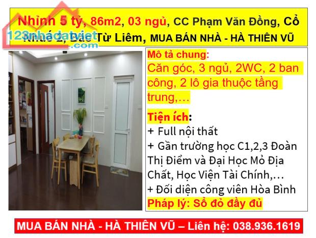 Nhỉnh 5 tỷ, 86m2, 03 ngủ, CC Phạm Văn Đồng, Cổ Nhuế 2, Bắc Từ Liêm, HÀ THIÊN VŨ - 5