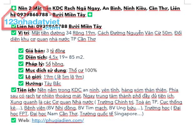 ❇ Nền 2 Mặt Tiền KDC Rạch Ngã Ngay, An Bình, Ninh Kiều, Cần Thơ, Liên hệ 0939868788 – Bưởi - 1