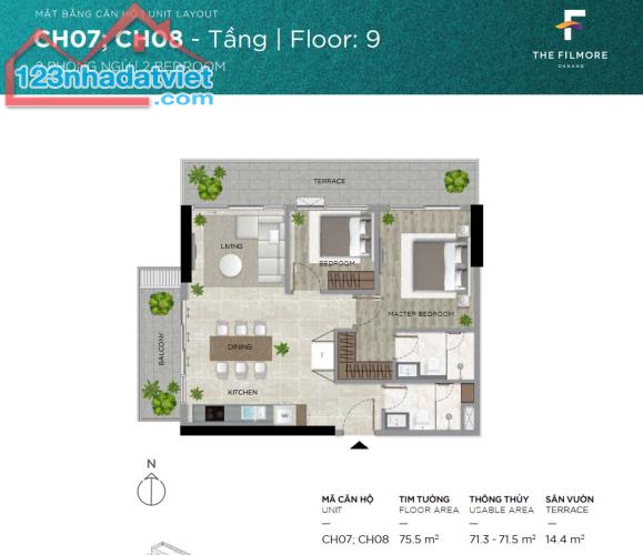 Chào bán căn hộ 2 phòng ngủ tòa Filmore Đà Nẵng từ chủ đầu  tư tầng 9 mã căn CH09.08 - 4