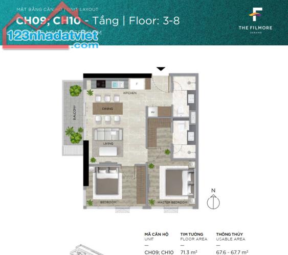 Chào bán căn hộ 2 phòng ngủ Filmore Đà Nẵng tầng 8 mã căn CH08.09 - 4