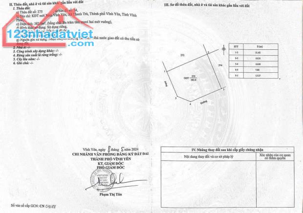 Bán đất Biệt thự Nam Vĩnh Yên, lô góc 2 mặt tiền DT 382m2, Giá 31.5tr/m2 - 1