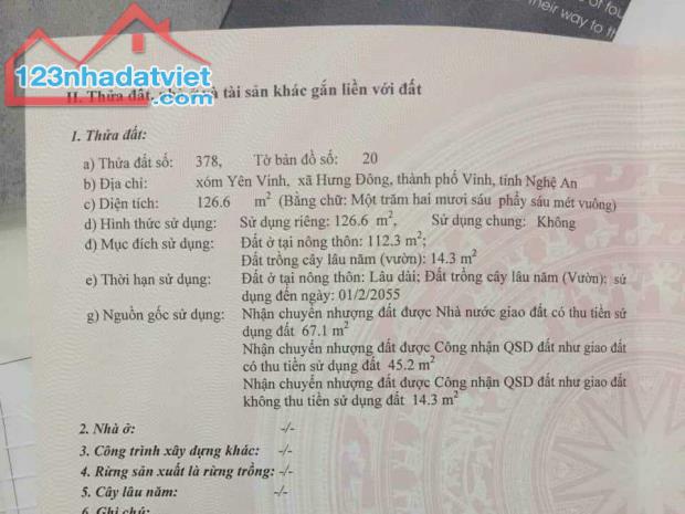 ‼️Bán nhanh lô Đất ngõ đường Trần Hữu Thung , xã Hưng Đông , tp Vinh 126,6m2 ĐB đường 4m