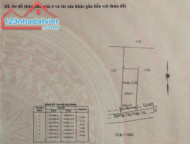 HÓC MÔN, MẶT TIỀN TÂN HIỆP 14, ĐẤT FULL THỔ CƯ, KV 15x40m, CHỈ 13 TỶ - 2